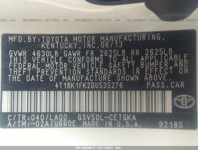 4T1BK1FK2DU535276
