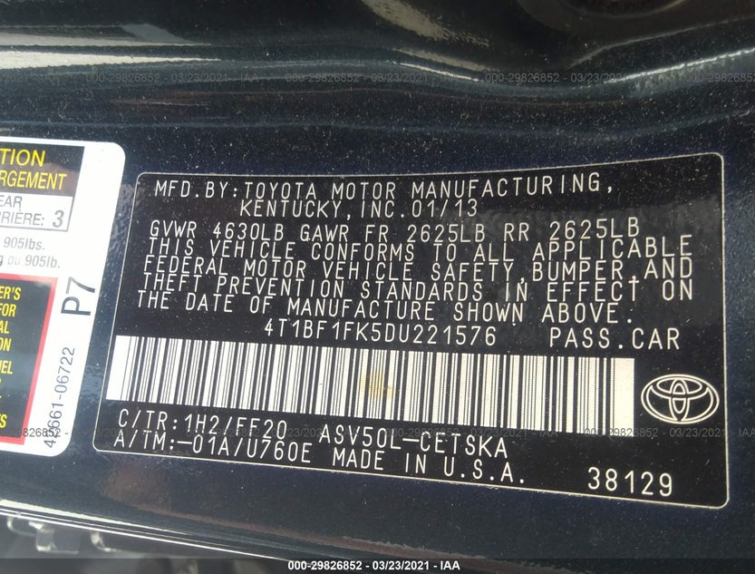 4T1BF1FK5DU221576