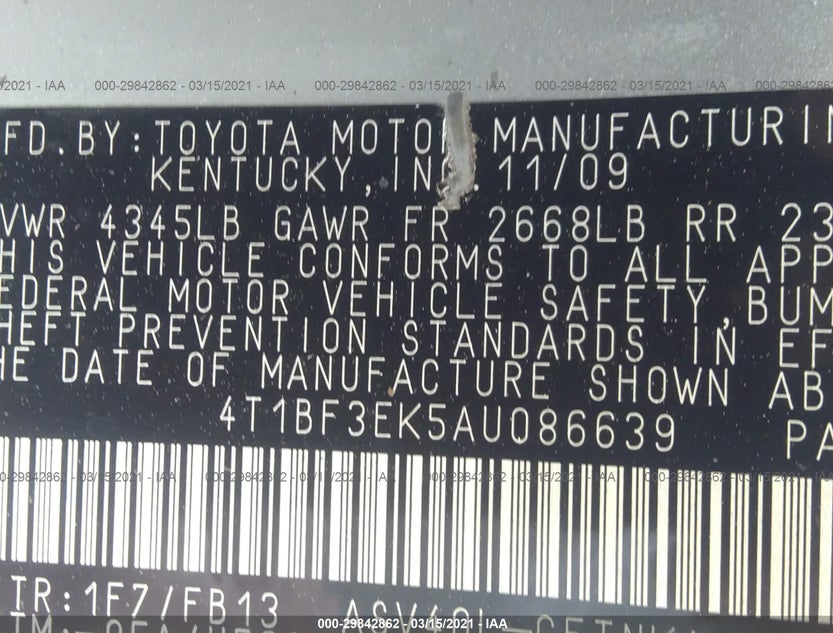 4T1BF3EK5AU086639