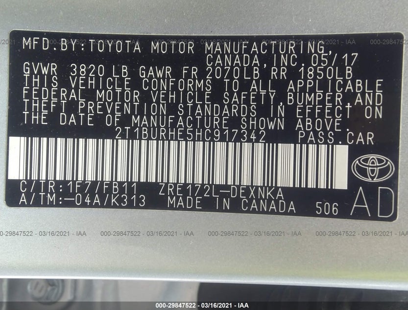 2T1BURHE5HC917342