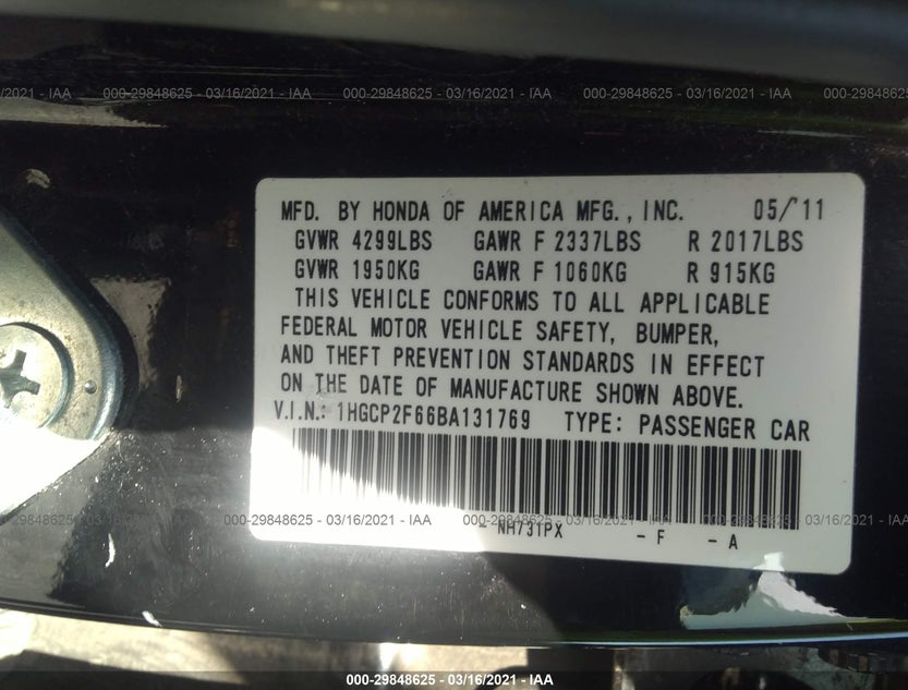 1HGCP2F66BA131769