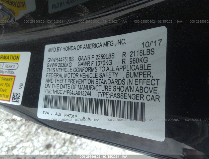 1HGCV1F94JA013244
