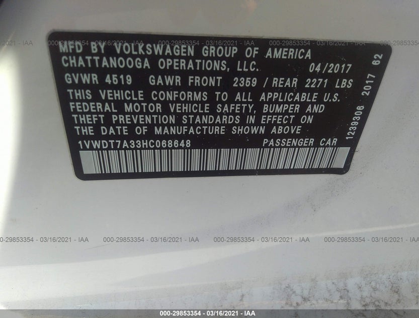 1VWDT7A33HC068648