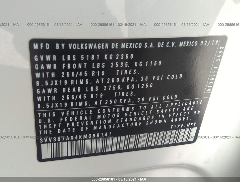 3VV3B7AX4KM098141