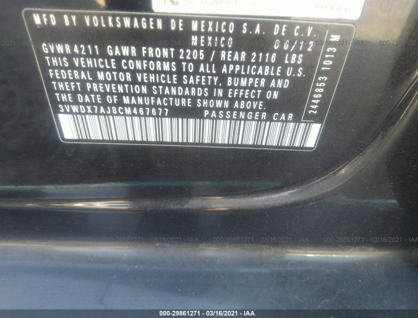 3VWDX7AJ8CM467677