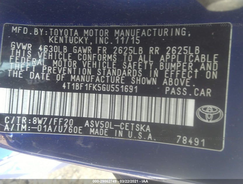 4T1BF1FK5GU551691