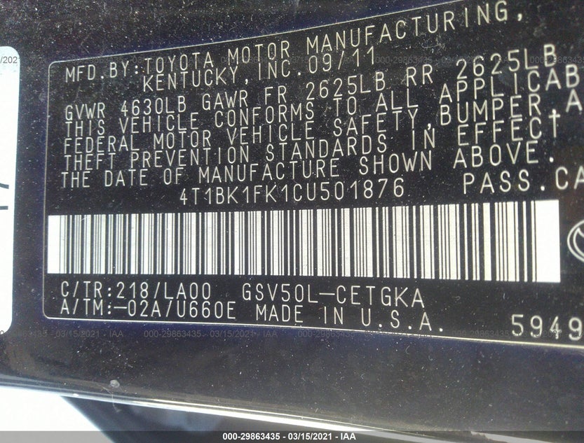 4T1BK1FK1CU501876