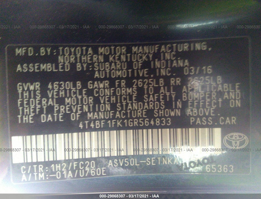 4T4BF1FK1GR564833