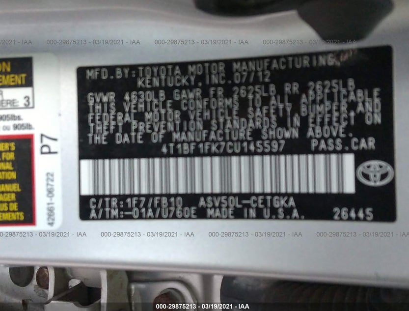 4T1BF1FK7CU145597