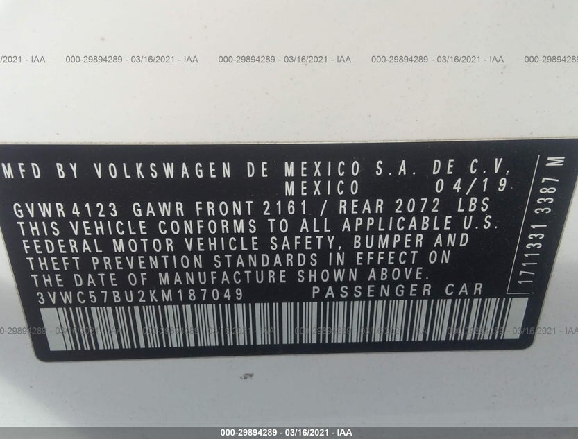 3VWC57BU2KM187049