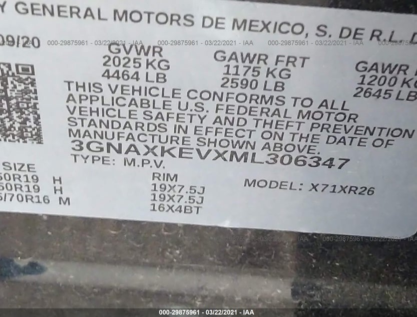 3GNAXKEVXML306347
