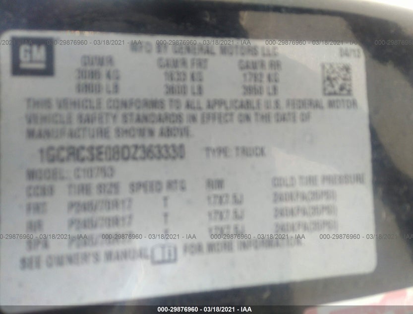 1GCRCSE08DZ363330