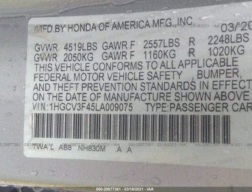 1HGCV3F45LA009075