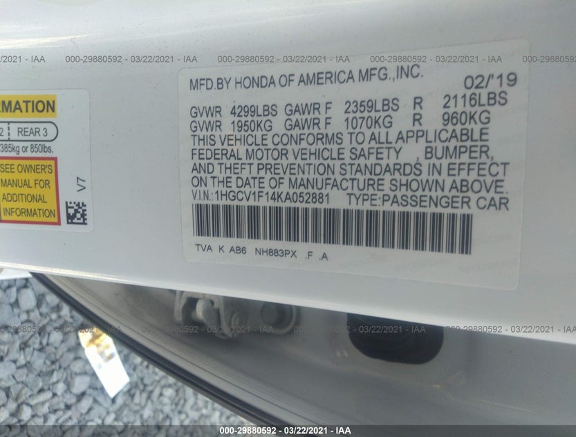 1HGCV1F14KA052881