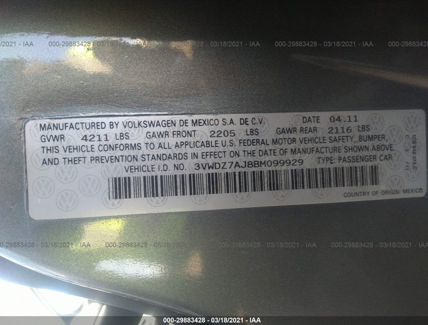 3VWDZ7AJ8BM099929