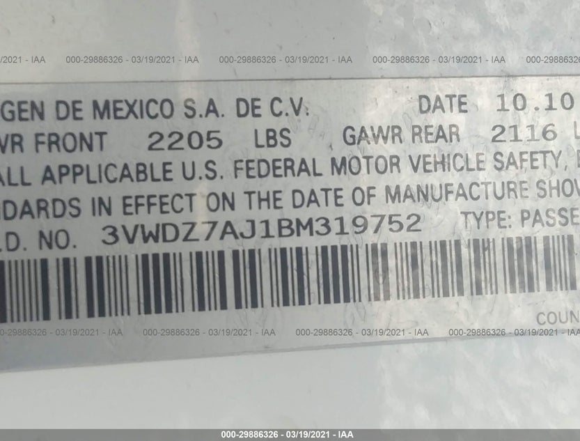 3VWDZ7AJ1BM319752
