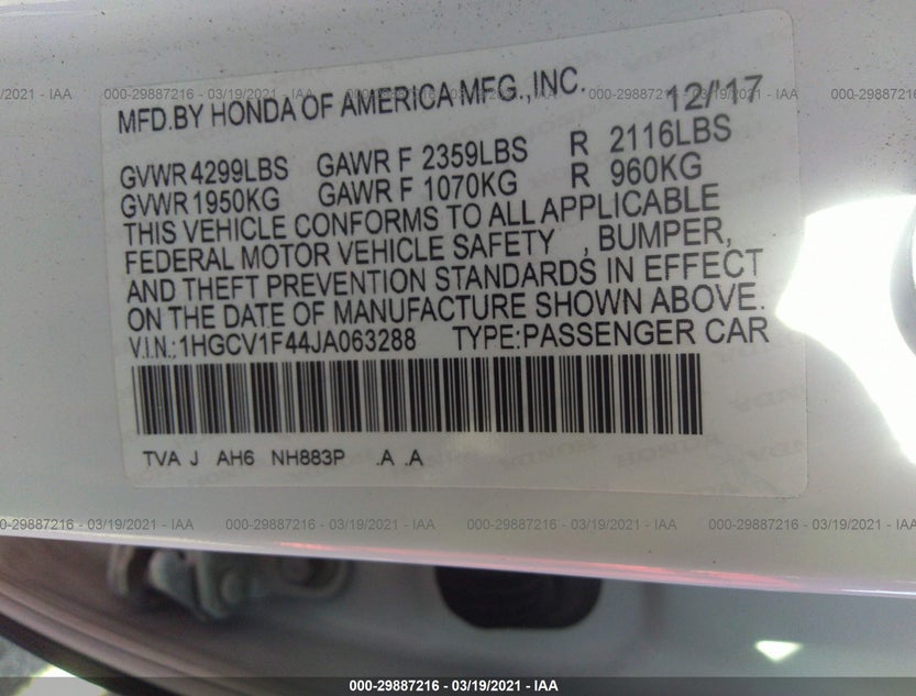 1HGCV1F44JA063288