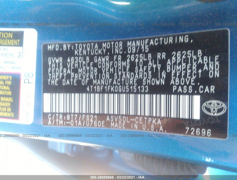 4T1BF1FK0GU515133