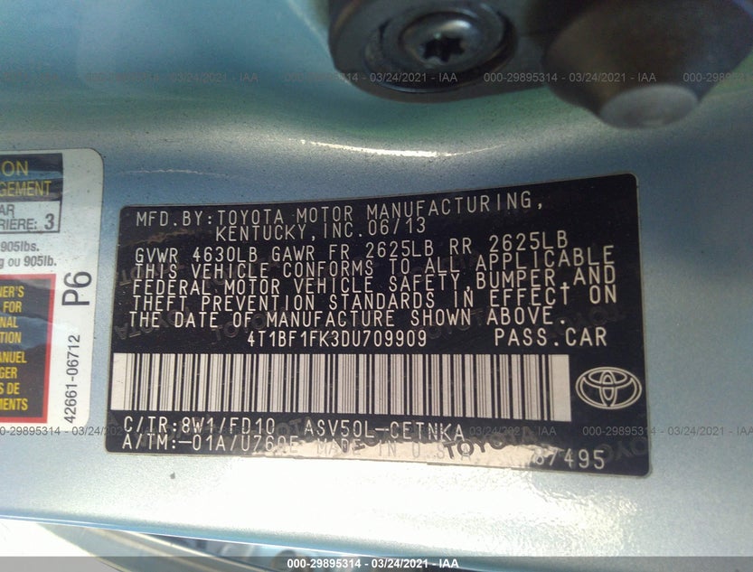 4T1BF1FK3DU709909