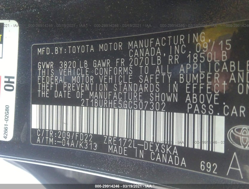 2T1BURHE5GC507302
