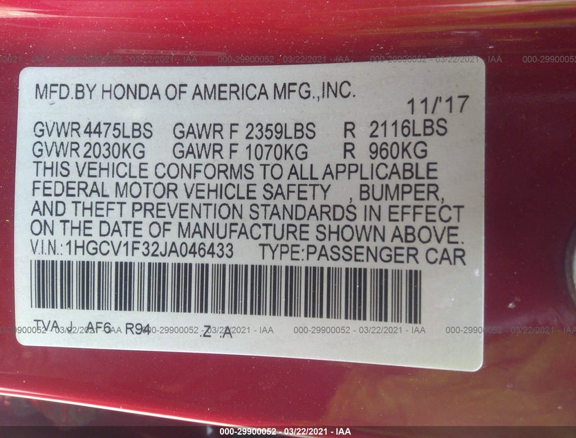 1HGCV1F32JA046433