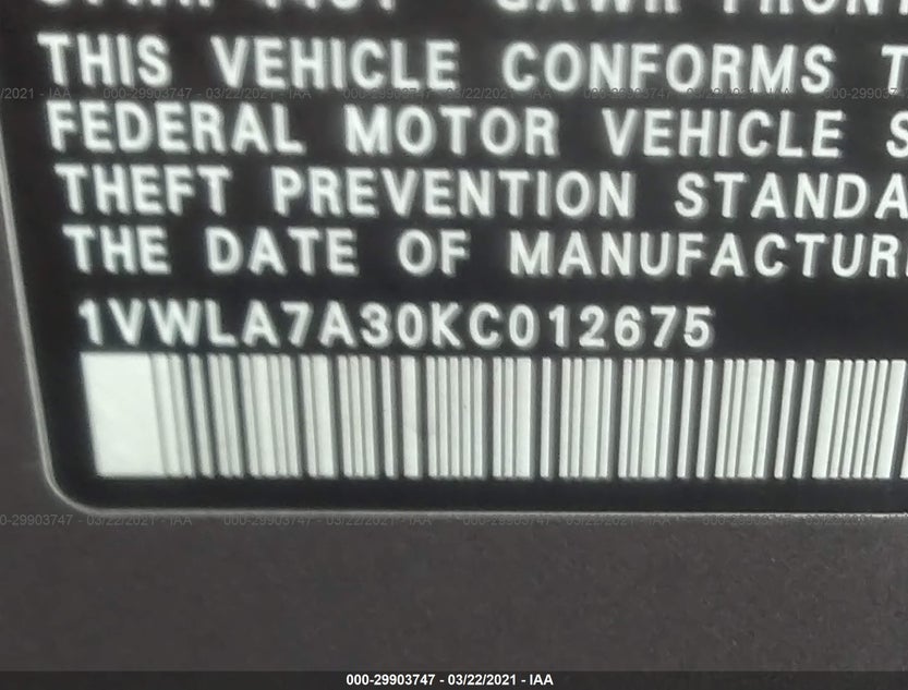1VWLA7A30KC012675