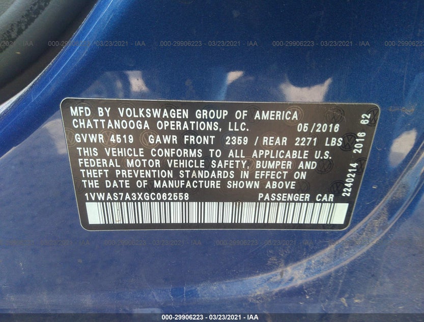 1VWAS7A3XGC062558