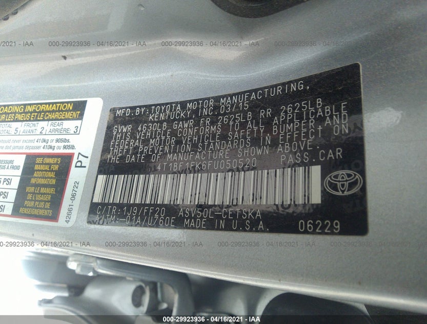 4T1BF1FK6FU050520