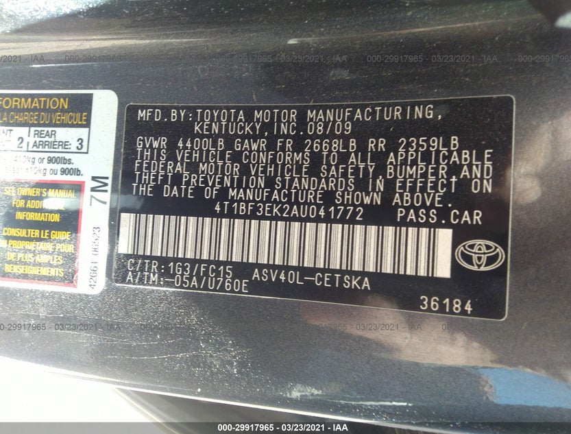 4T1BF3EK2AU041772