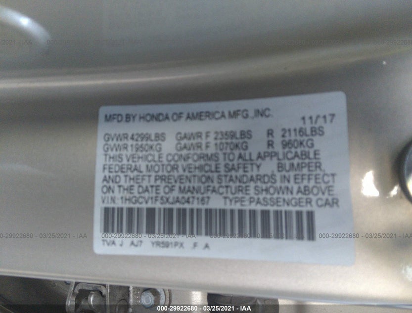 1HGCV1F5XJA047167