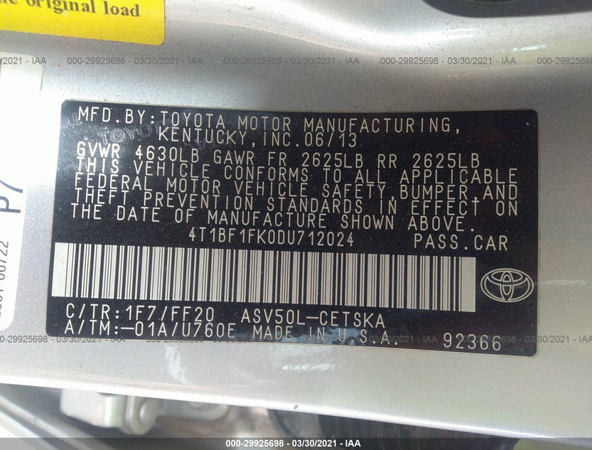 4T1BF1FK0DU712024
