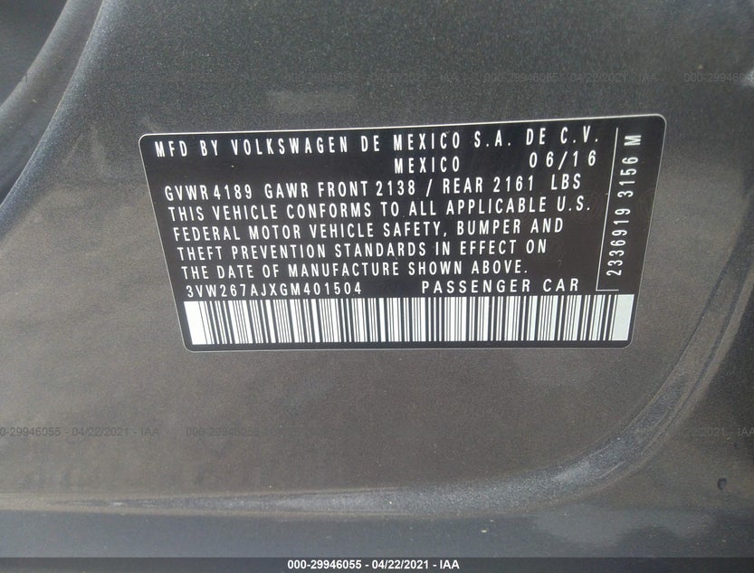 3VW267AJXGM401504