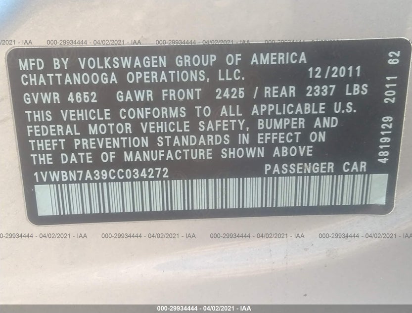 1VWBN7A39CC034272