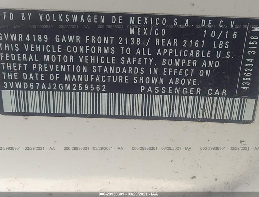 3VWD67AJ2GM259562