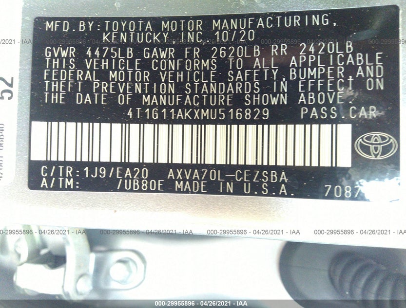 4T1G11AKXMU516829