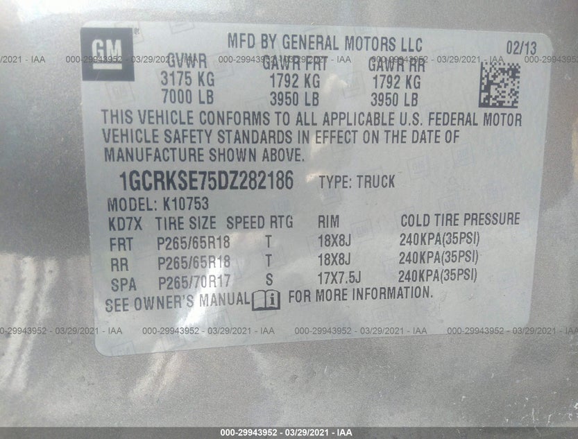 1GCRKSE75DZ282186