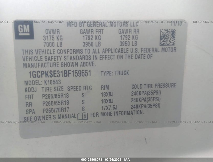 1GCPKSE31BF159651