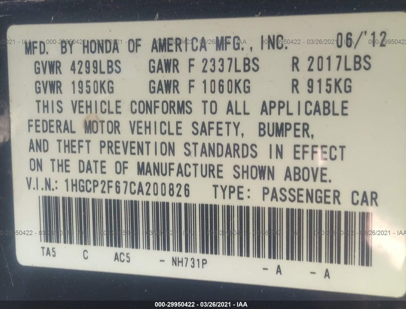 1HGCP2F67CA200826