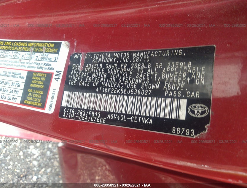 4T1BF3EK5BU638027
