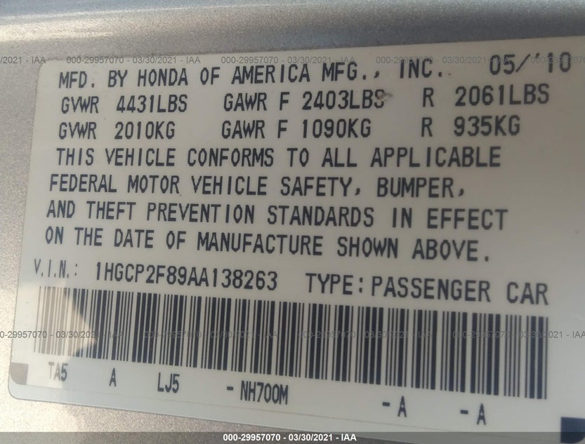 1HGCP2F89AA138263