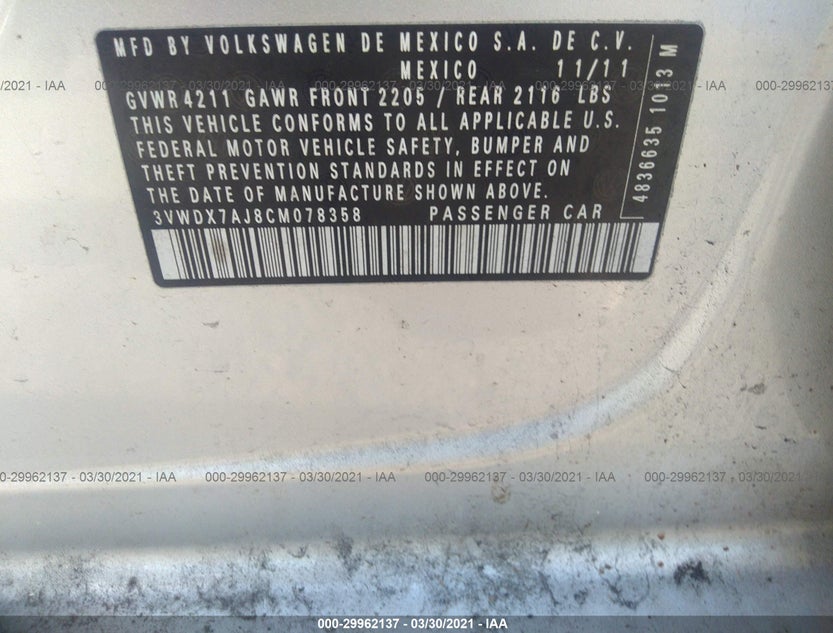 3VWDX7AJ8CM078358