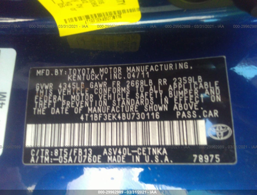 4T1BF3EK4BU730116