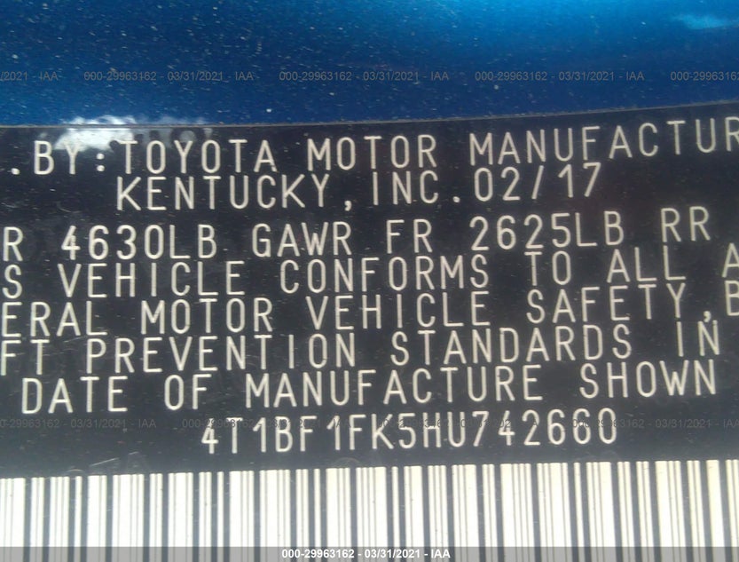 4T1BF1FK5HU742660