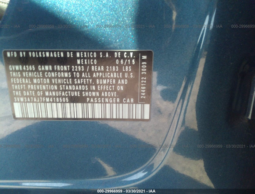 3VW3A7AJ7FM418505