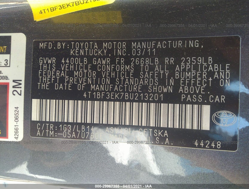 4T1BF3EK7BU213201