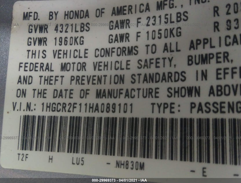 1HGCR2F11HA089101