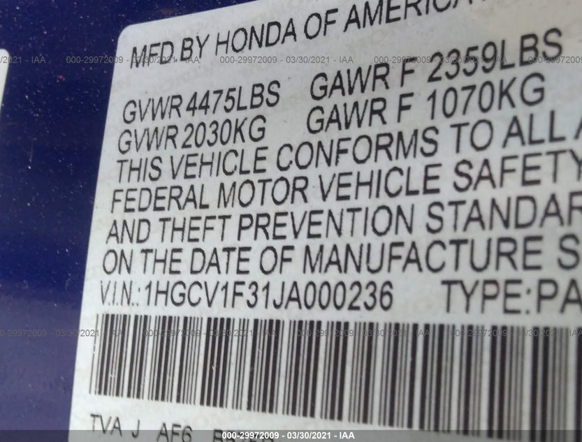 1HGCV1F31JA000236