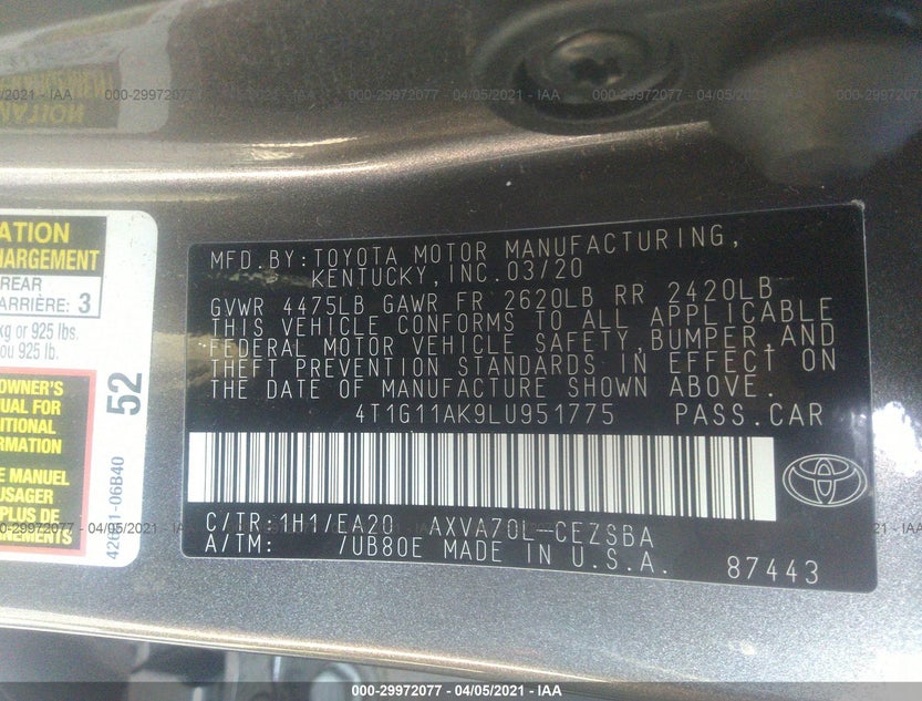 4T1G11AK9LU951775