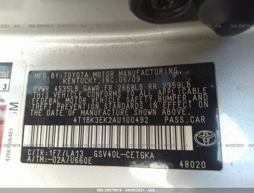 4T1BK3EK2AU100492