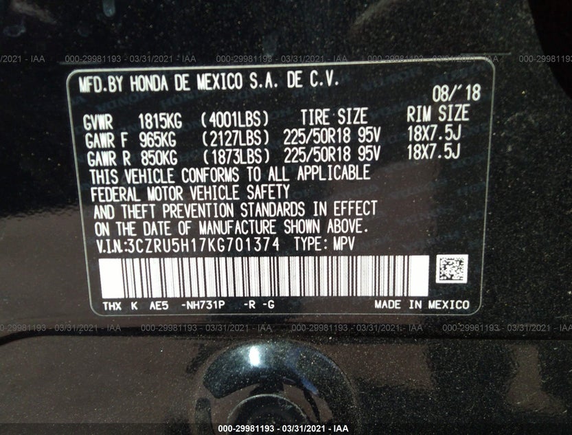 3CZRU5H17KG701374